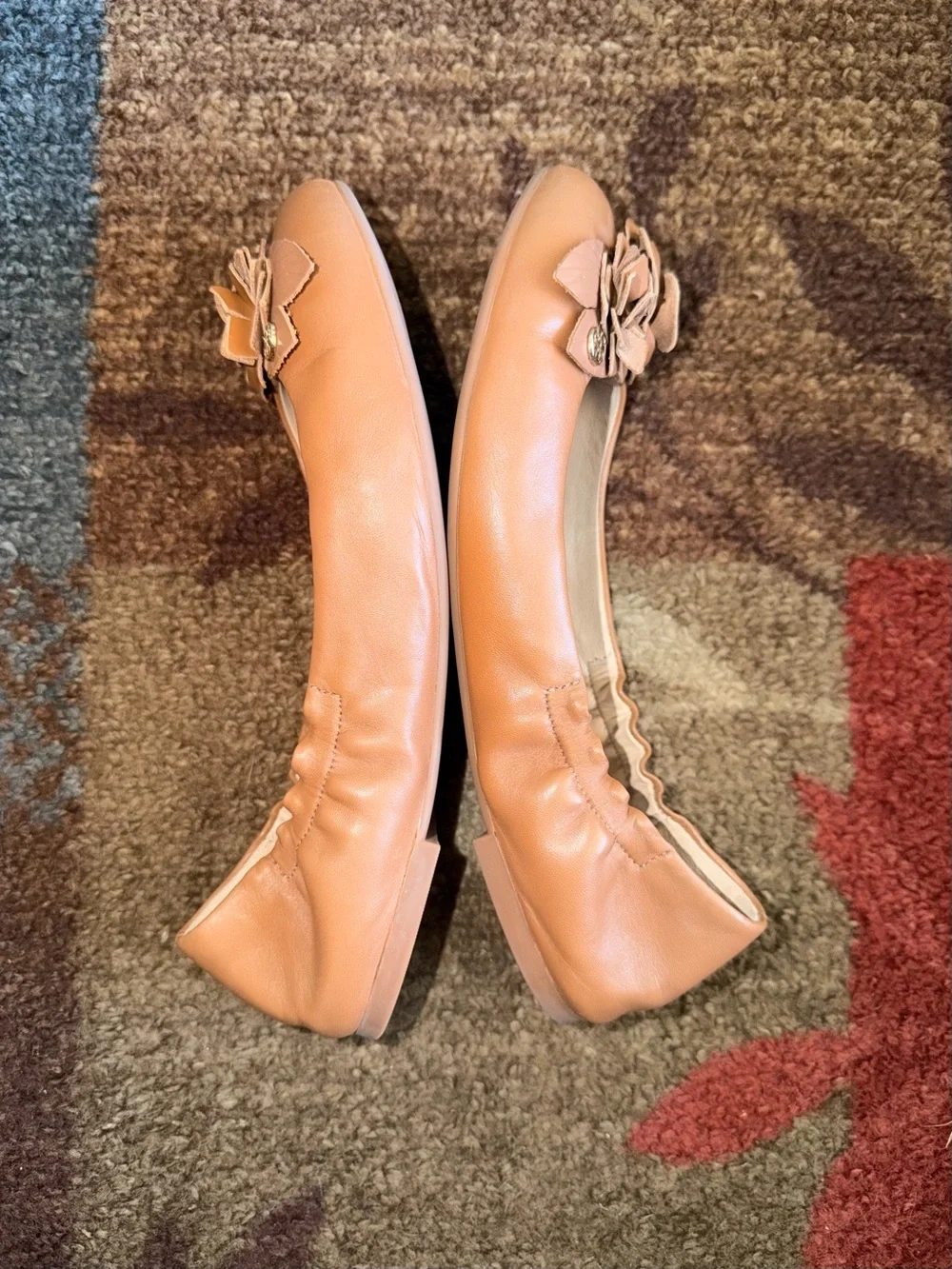Tory Burch Royal Tan Classic Sheep Blossom Ballet Flats